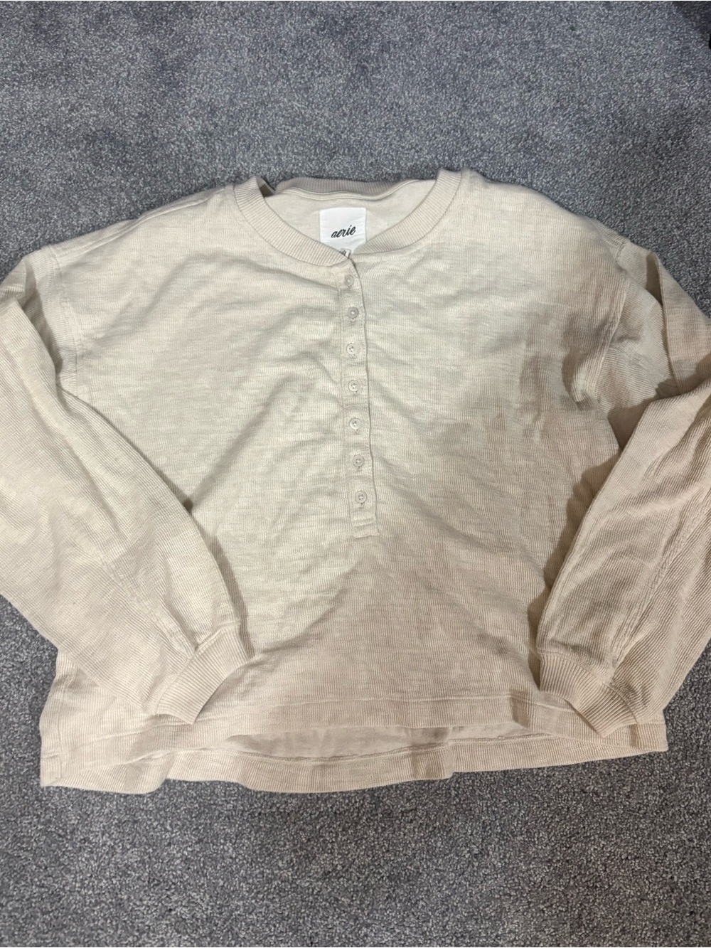 aerie Ivory Thermal Henley Top- Medium